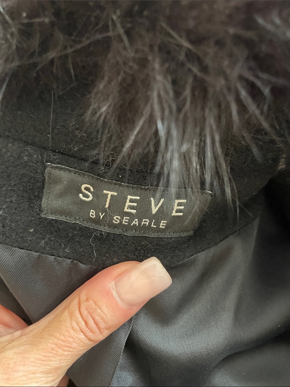 Black Wool Coat with Brown Fur Trim, Steve by Searle 2P - Picture 10 of 13